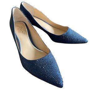 Badgley Mischka NEW Pointed Toe Kitten Heels, French Navy Crystals, 8.5